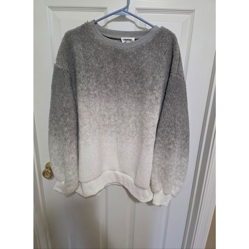 RareRaw Cozy Gradient Sherpa Sweatshirt - Gray and White NEW Lg